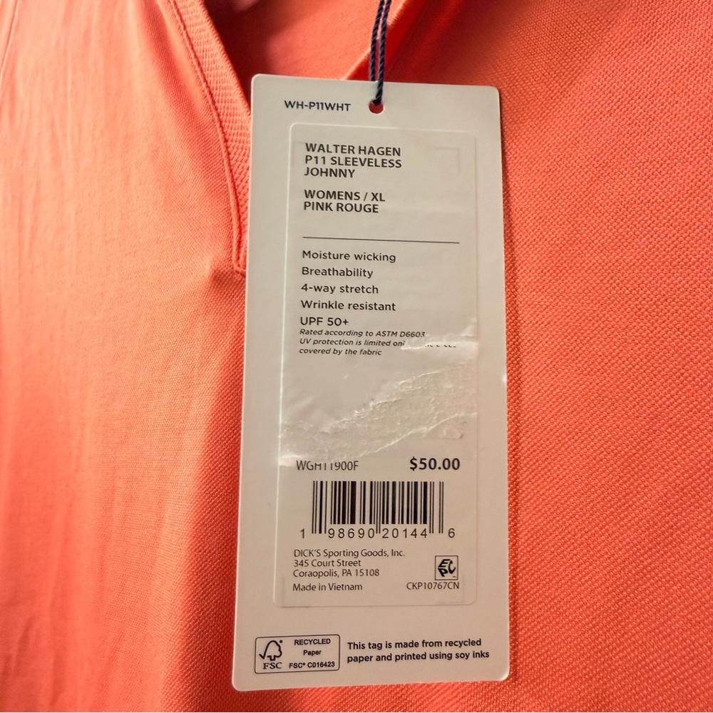 Walter Hagen P11 Sleeveless Johnny Pink Rouge | Sleeveless Polo Top | Size XL - Picture 6 of 8